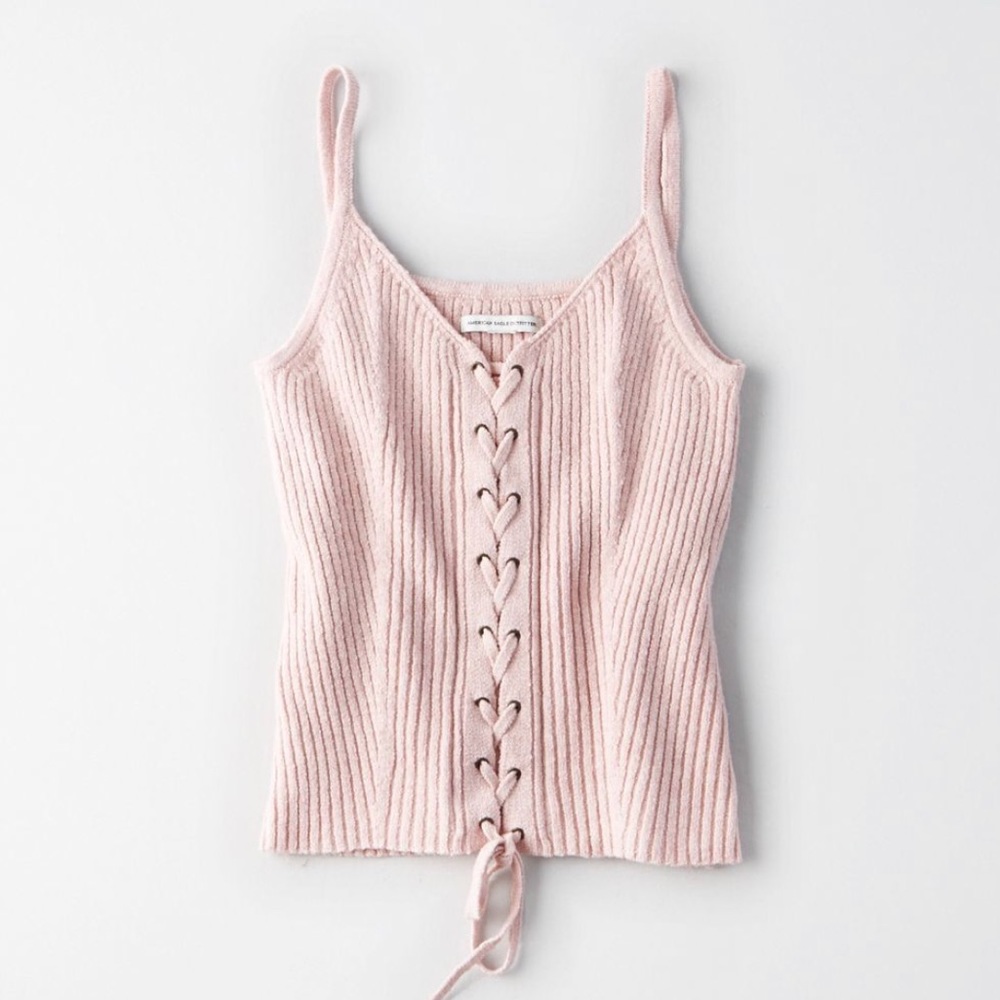 American Eagle Lace Up Ribbed Sweater Tank